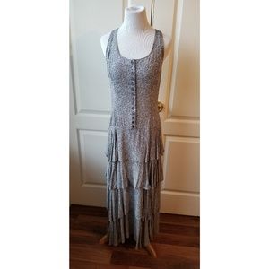 💐SOLD💐Vintage Navy Leaf Button Up Maxi Dress